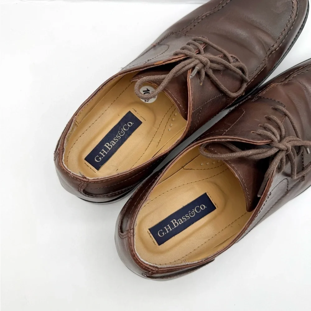 GH Bass Mens Stuart Brown Leather 3 Eye Lace Up Oxford Dress Shoes Size 10.5 M